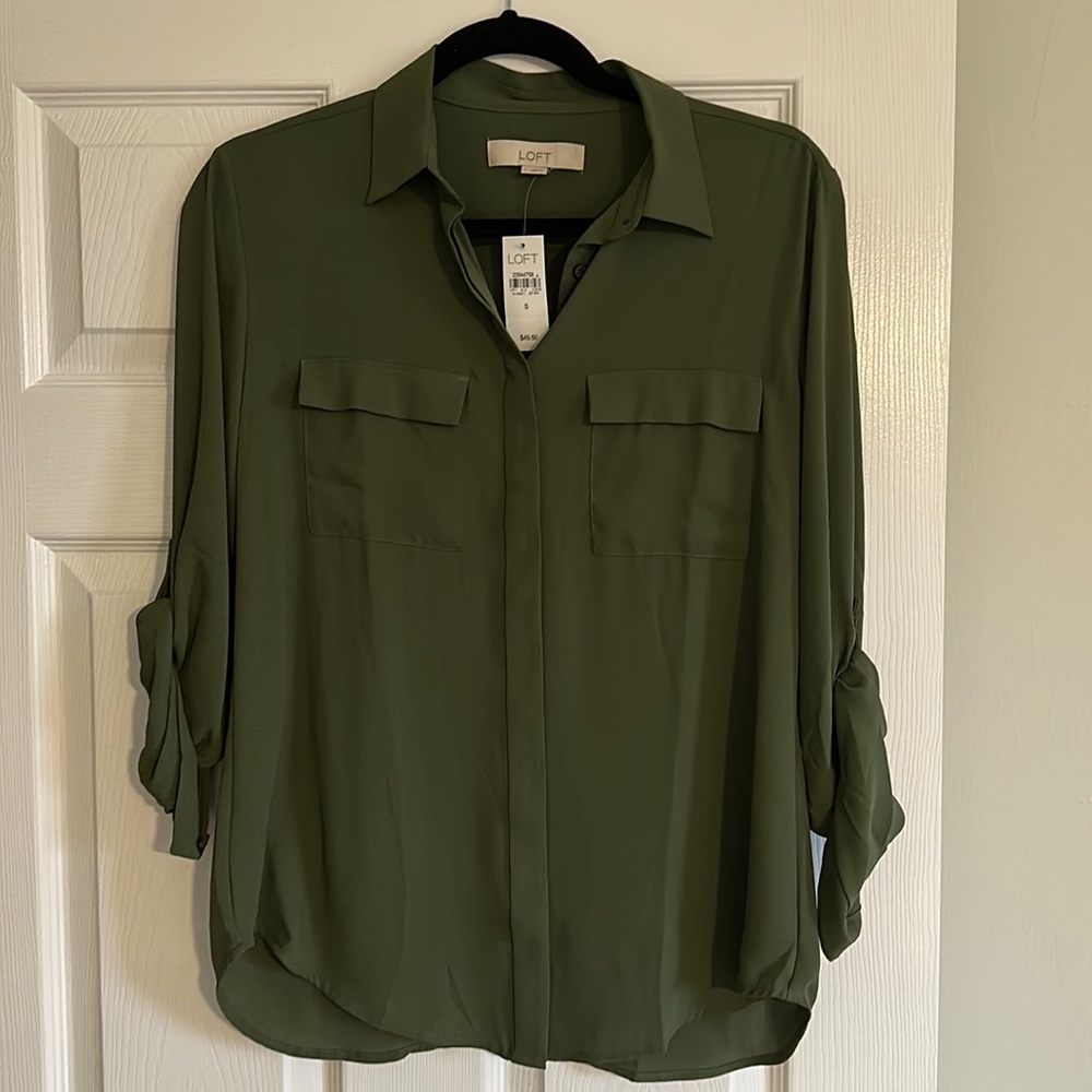 LOFT Button Up Blouse with optional Roll Up Sleeve